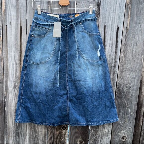 Anthropologie Pilcro and the Letterpress Distressed Denim Midi Skirt Size 2 - Picture 3 of 12